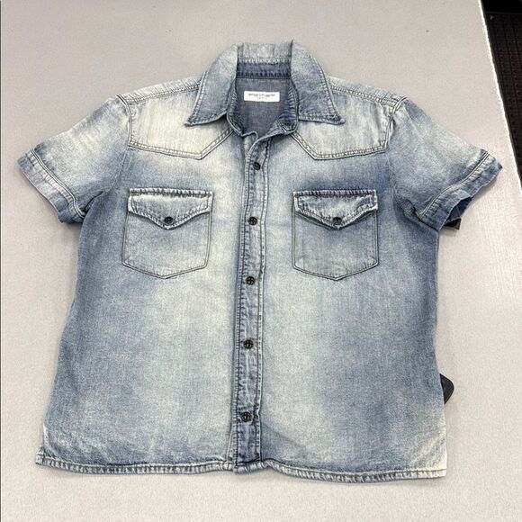 Denim Short Sleeve Shirt Saint Laurent Paris M - Picture 1 of 11